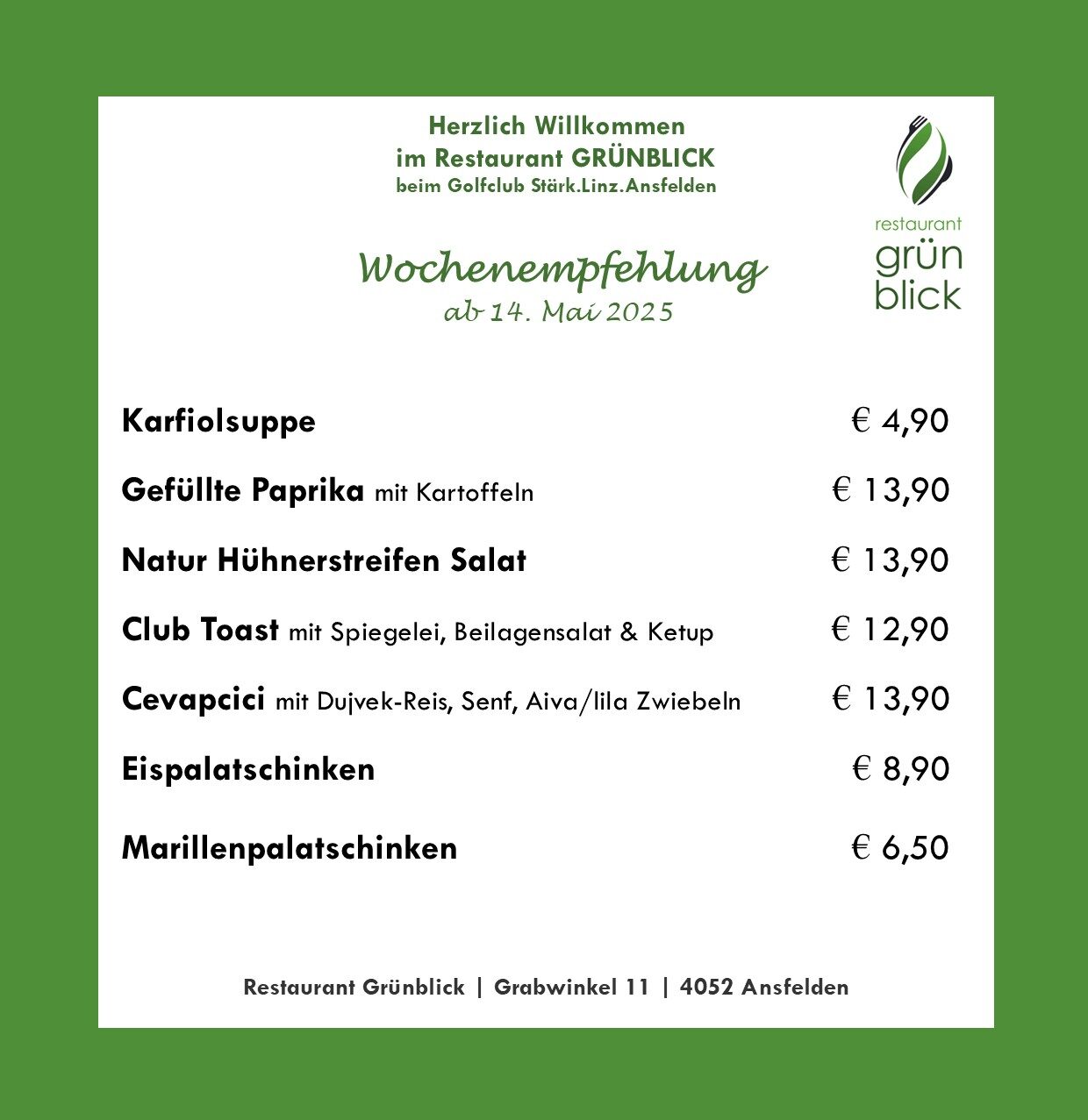 Wochenkarte ab 14.05.
